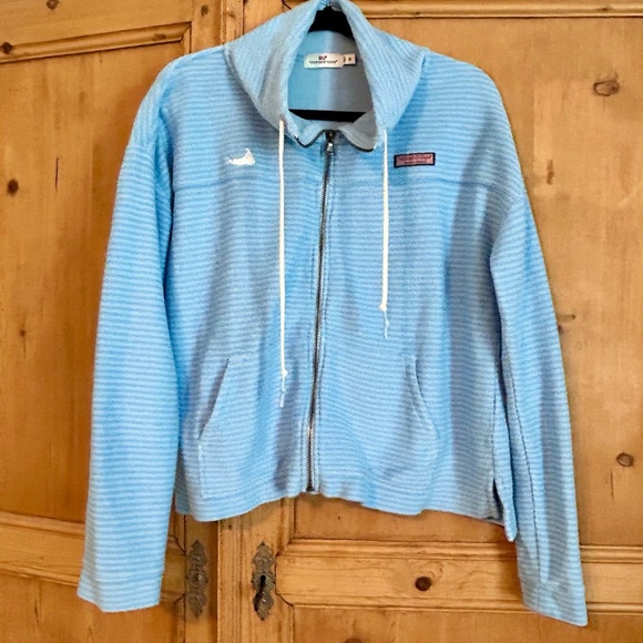 Vineyard Vines Women’s Light Blue Zip-Up 100% Cotton Size Medium - Picture 1 of 9